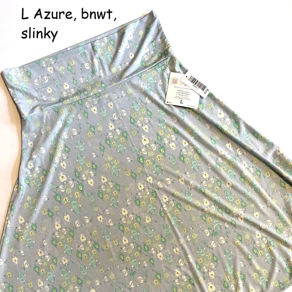 Large Lularoe Azure a-line skirt, light blue with flowers, slinky